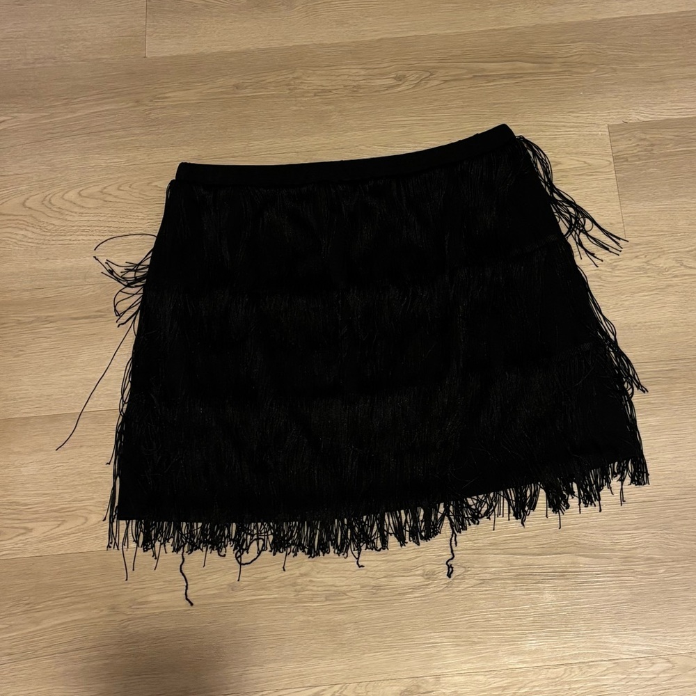 ARULA Black Fringe Mini Skirt